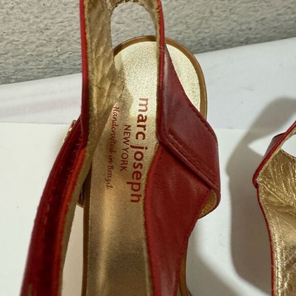 Marc Joseph Dyckman Strappy Red Leather Wedge Sandals - Picture 7 of 11